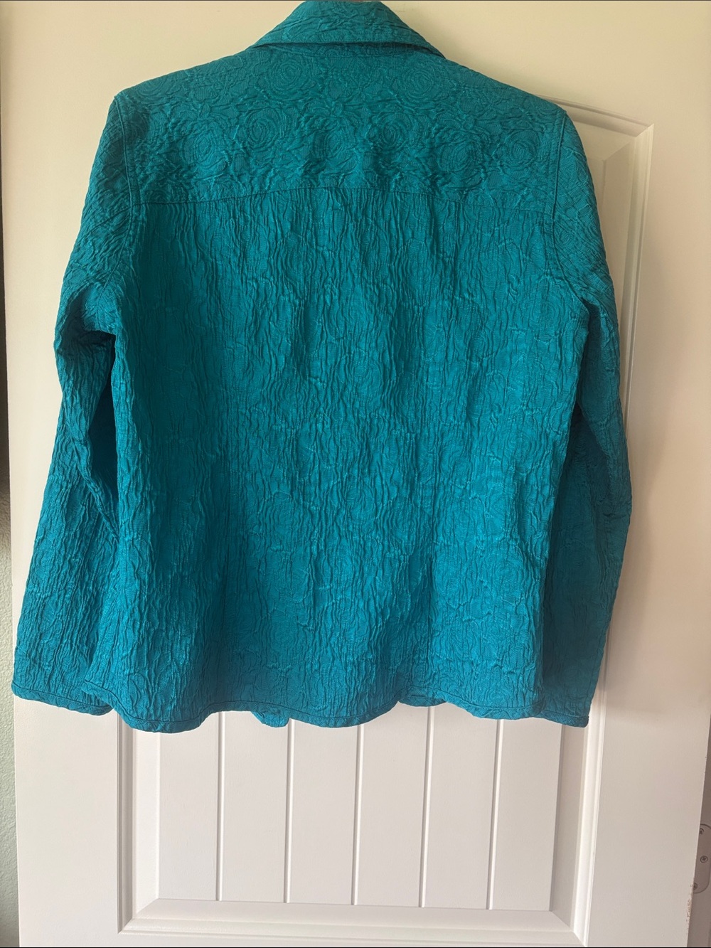 Chico's Teal Crinkled Button-Front Jacket - Picture 3 of 5